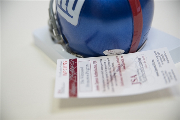 Sean Landeta Signed Giants Mini Helmet with Multiple Stat Inscriptions - JSA